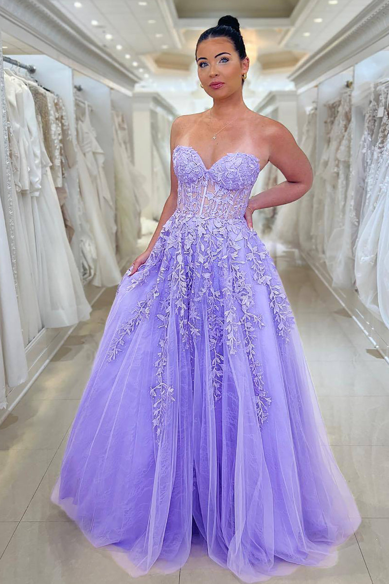 Queendancer Women Purple Long Prom Dress A Line Corset Formal Dress