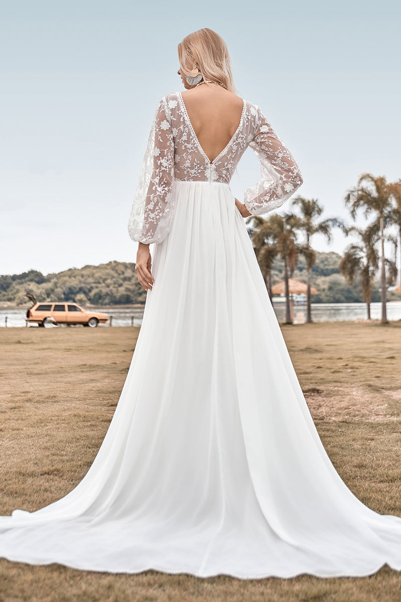 Long sleeve lace outlet chiffon wedding dress