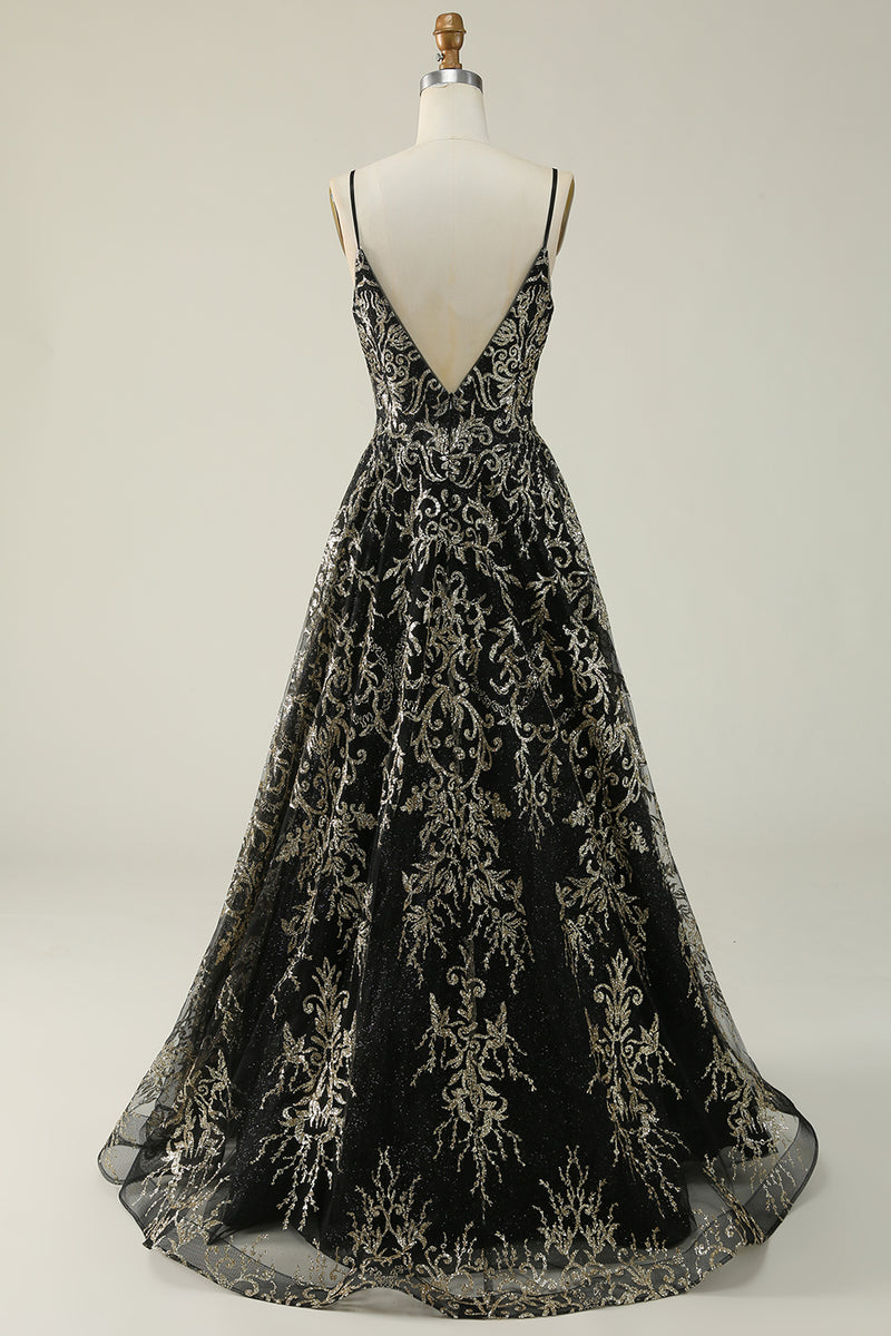 Long gown hotsell black and gold