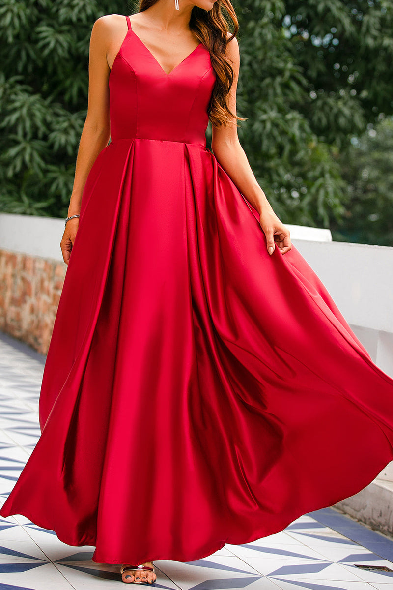 Long red clearance satin prom dress