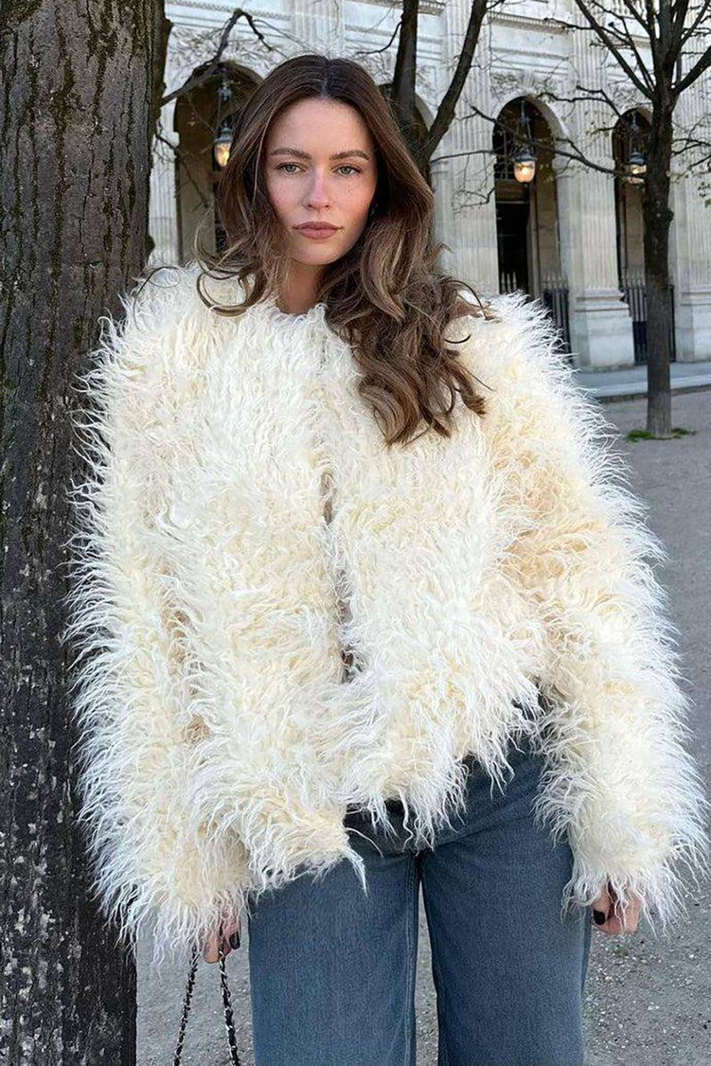 Cropped shaggy faux fur coat hotsell