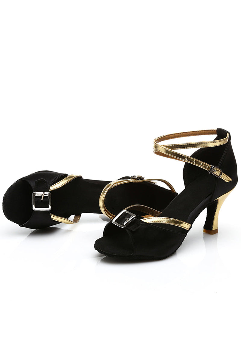 Women 1920s Shoes Black and Gold T Straps Suede Kitten Heels queendanceruk