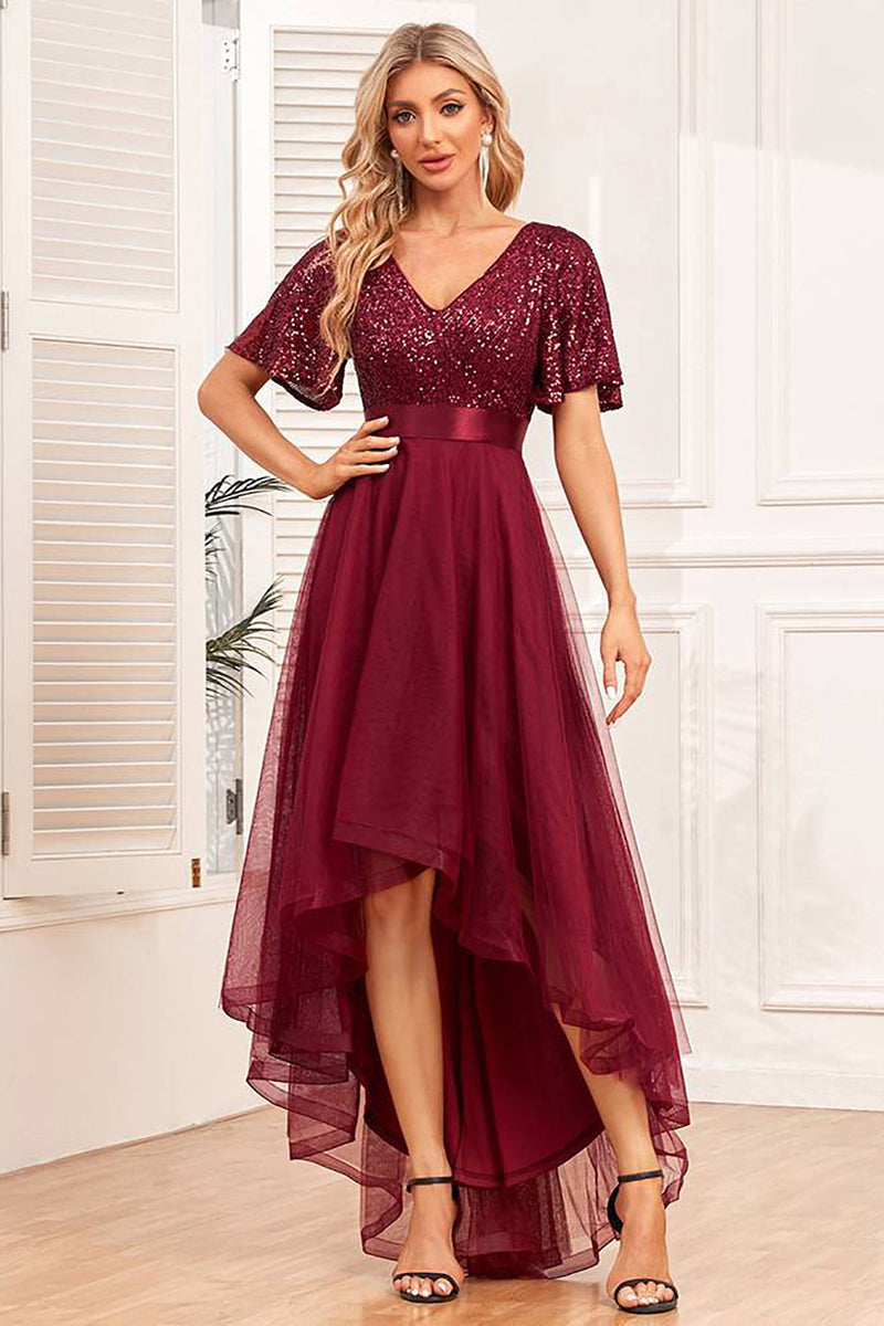 Maroon high low dress sale