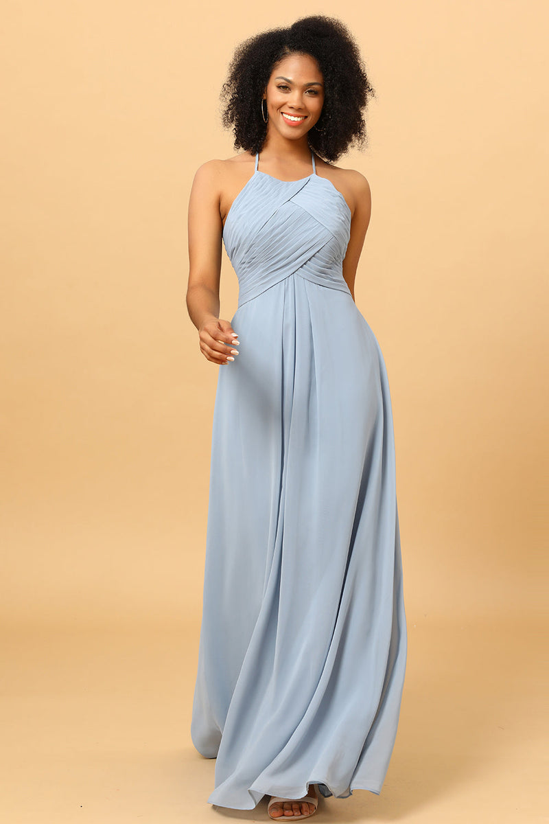 Grey chiffon fashion halter neck dress