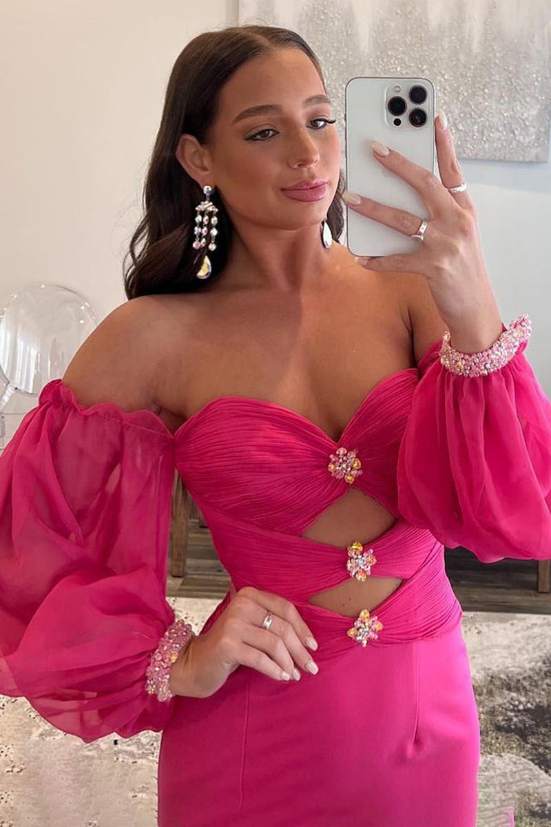 Pink off the shoulder dress best sale with sleeves