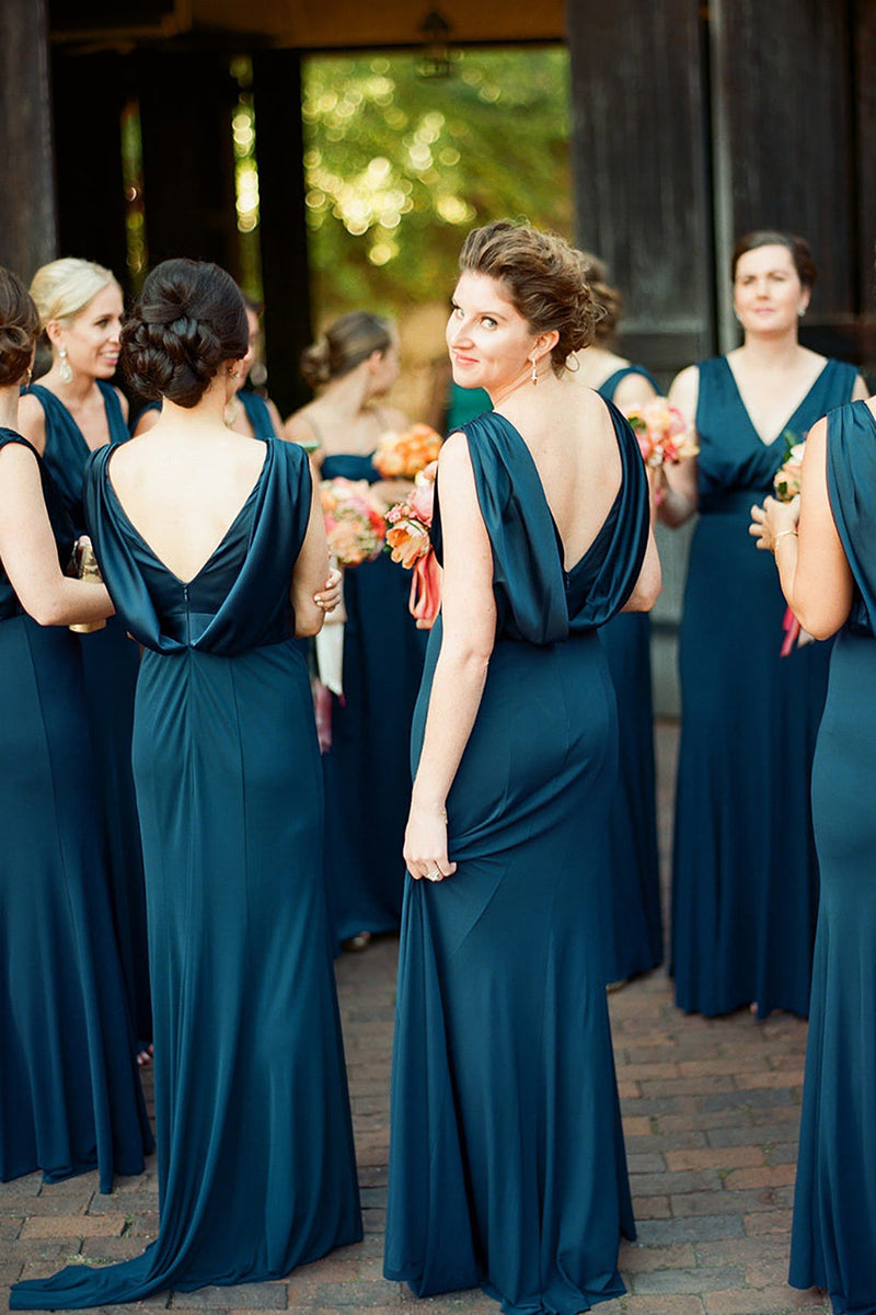 Custom Made Dark Green Lace Peacock Blue Bridesmaid Dresses With