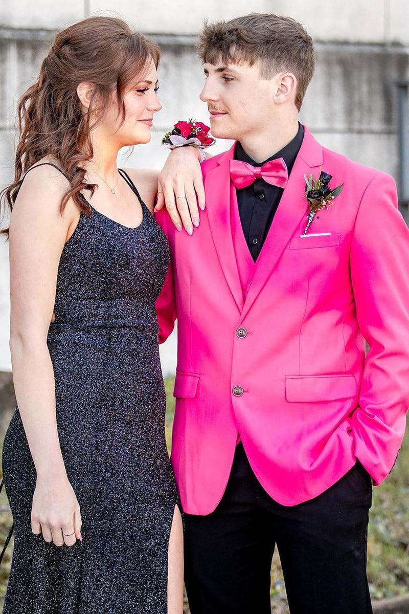 Queendancer Men Hot Pink 3 Piece Prom Suits Notched Lapel Homecoming Tuxedo queendanceruk