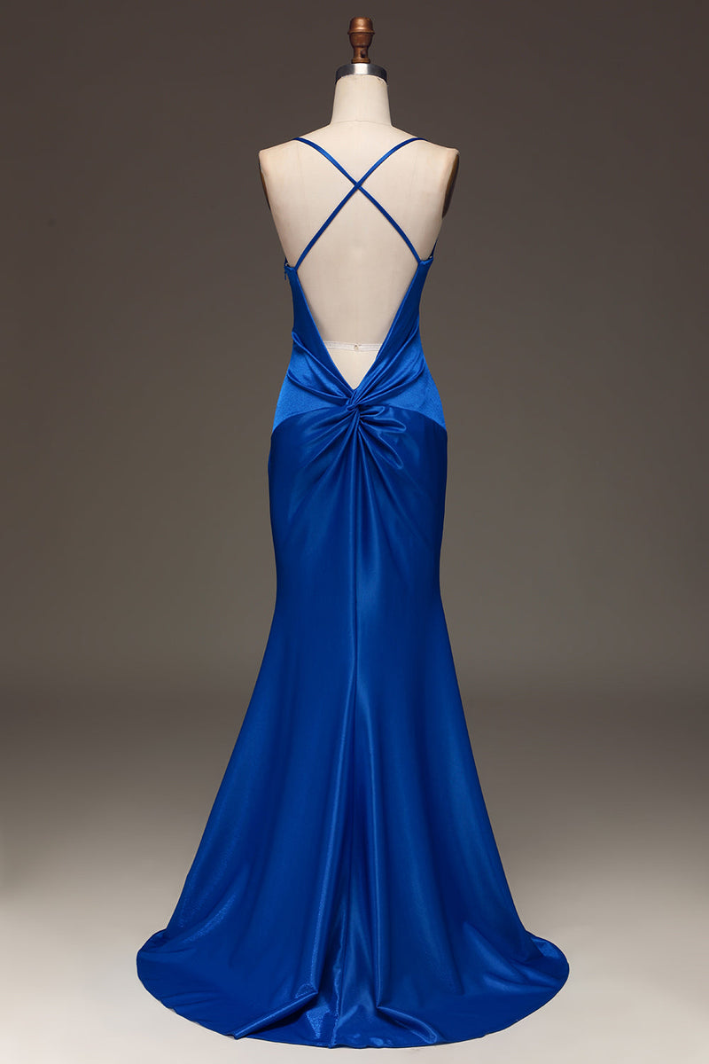 Royal Blue Backless Satin Formal Dress