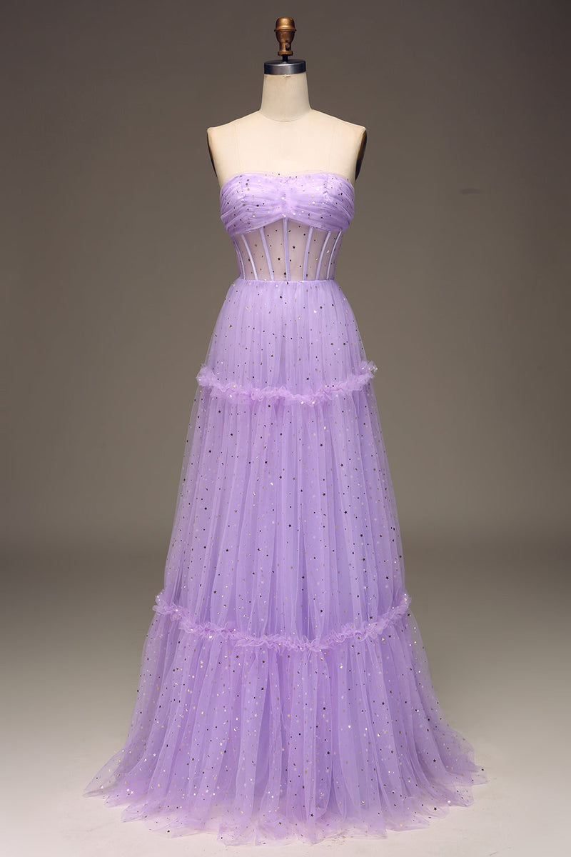 Queendancer Women Lavender Strapless Tiered Tulle Corset Prom Dress with  Appliques – queendanceruk