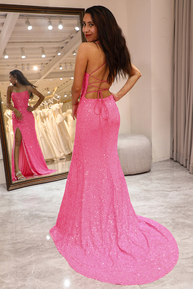 Long pink mermaid outlet dress