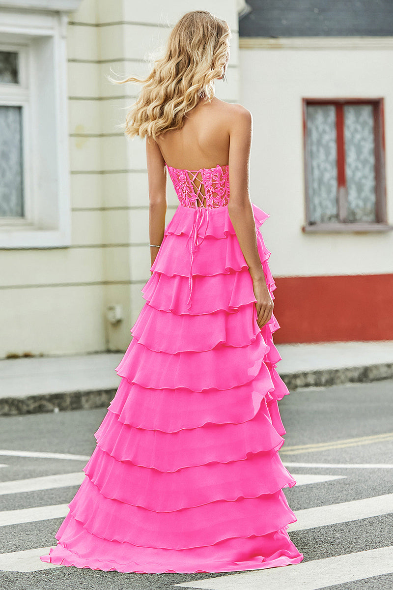 Queendancer Women Hot Pink Prom Dress A Line Sweetheart Corset Evening 