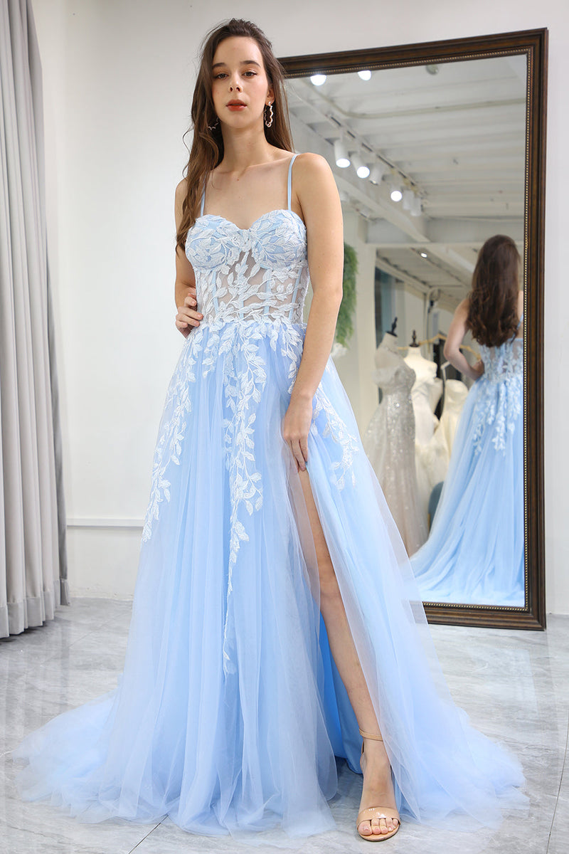 Sky blue floor deals length dress