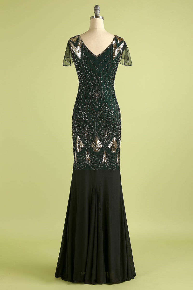 Queendancer UK Women 1920s Flapper Dress Black and Green Sequin