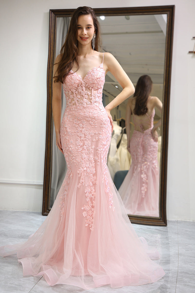 2024 Corset Pink Prom Dresses Mermaid Lace Long Beaded Formal Dresses  Strapless