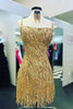 Load image into Gallery viewer, Sparkly Golden Spaghetti Straps Sequins Fringed Tight Short Party Dress