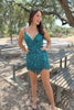 Load image into Gallery viewer, Sparkly Peacock Blue Beaded Lace-Up Back Tight Short Party Dress with Fringes