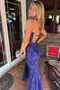 Load image into Gallery viewer, Navy Mermaid Long Sequined Prom Dress With Slit