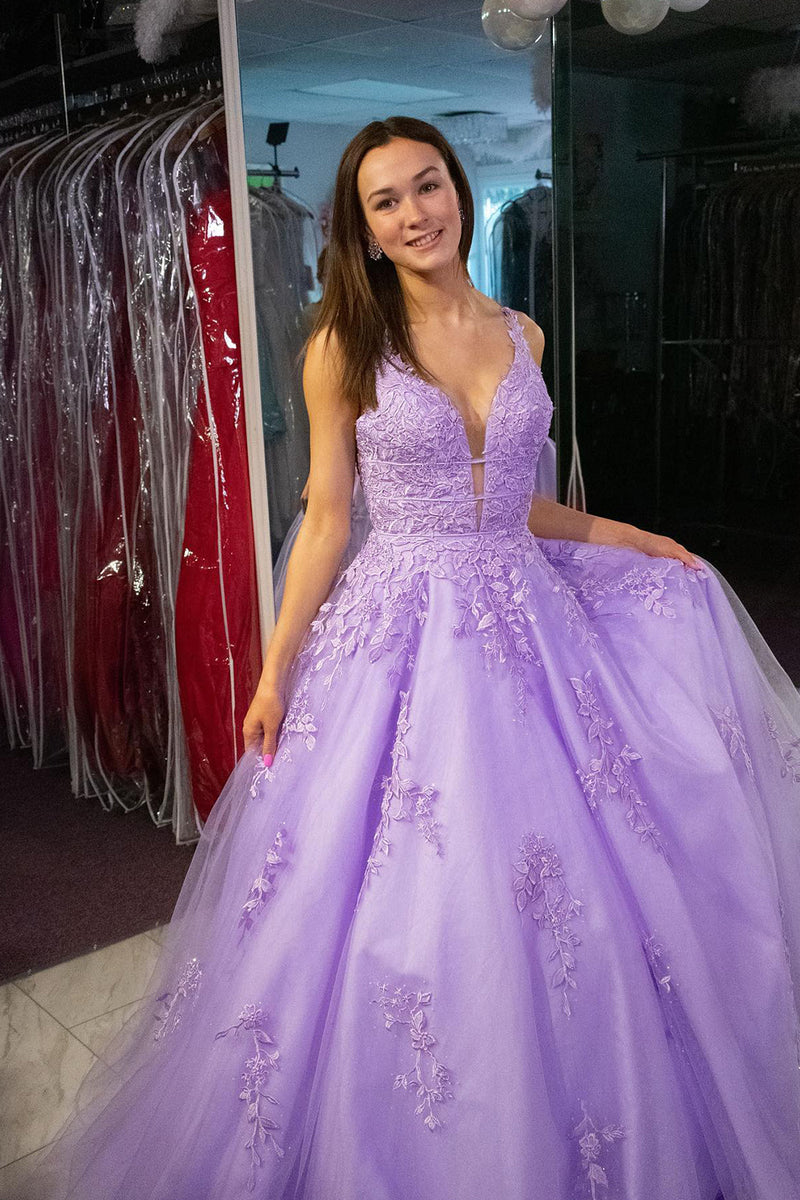 Load image into Gallery viewer, Elegant Lavender A Line Long Prom Dress With Appliques