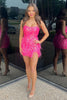 Load image into Gallery viewer, Sparkly Fuchsia Sequined Tight Short Party Dress with Feathers