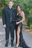 Load image into Gallery viewer, Glitter Black Mermaid Long Mirror Prom Dress With Slit