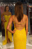 Load image into Gallery viewer, Sparkly Yellow Sheath Long Prom Dress With Slit