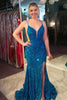 Load image into Gallery viewer, Blue Sequins Mermaid Long Prom Dress With Slit