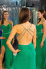 Load image into Gallery viewer, Green Sheath Backless Long Prom Dress With Slit