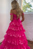 Load image into Gallery viewer, Glitter Hot Pink Corset Off the Shoulder Lace Long Prom Dress