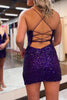 Load image into Gallery viewer, Sparkly Purple Sequins Backless Tight Short Party Dress with Slit