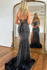 Load image into Gallery viewer, Sparkly Black Beaded Corset Long Prom Dress with Slit