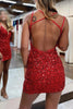 Load image into Gallery viewer, Sparkly Red Sequins Backless Tight Short Party Dress with Slit