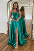 Load image into Gallery viewer, Dark Green Corset A-Line Satin Long Prom Dress with Slit