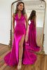 Load image into Gallery viewer, Hot Pink Mermaid Corset Long Satin Prom Dress with Slit