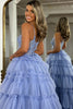 Load image into Gallery viewer, Sparkly Lilac Corset Beaded Long Tiered Prom Dress with Slit