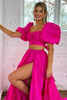 Load image into Gallery viewer, Hot Pink A-Line Short Sleeves Long Prom Dress with Slit