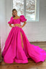 Load image into Gallery viewer, Hot Pink A-Line Short Sleeves Long Prom Dress with Slit