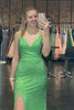 Load image into Gallery viewer, Sparkly Green Mermaid Spaghetti Straps Long Prom Dress With Slit