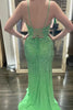 Load image into Gallery viewer, Sparkly Green Mermaid Spaghetti Straps Long Prom Dress With Slit