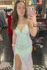 Load image into Gallery viewer, Sparkly White Mermaid V Neck Long Prom Dress With Slit