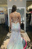 Load image into Gallery viewer, Sparkly White Mermaid V Neck Long Prom Dress With Slit