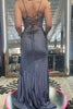 Load image into Gallery viewer, Glitter Grey Mermaid Spaghetti Straps Long Prom Dress With Slit