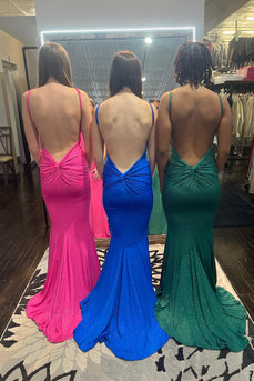 Glitter Fuchsia Mermaid Backless Long Prom Dress With Sequins