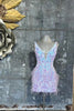 Load image into Gallery viewer, Lilac Sequin Deep V Neck Party Dress with Feathers