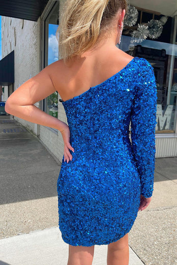 Blue Sequins Party Dress with Sleeves