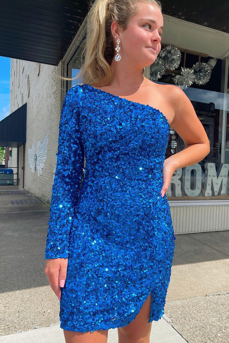 Load image into Gallery viewer, Blue Sequins Party Dress with Sleeves