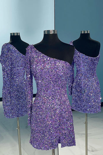 Blue Sequins Party Dress with Sleeves