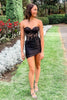 Load image into Gallery viewer, Sparkly Burgundy Bodycon Strapless Corset Beaded Short Prom Dress with Appliques