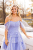 Load image into Gallery viewer, Blue A-Line Tiered Cold Shoulder Tulle Party Dress with Feathers