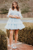 Load image into Gallery viewer, Blue A-Line Tiered Cold Shoulder Tulle Party Dress with Feathers