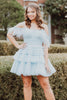 Load image into Gallery viewer, Blue A-Line Tiered Cold Shoulder Tulle Party Dress with Feathers